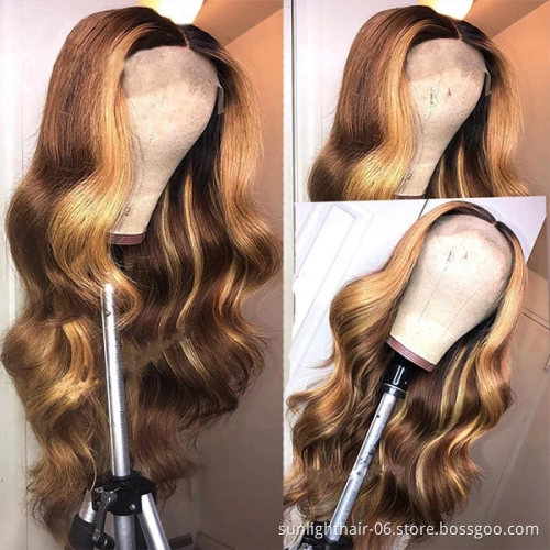 Sunlight hair wholesale price Ombre real Human Hair Wigs 4/27 Highlight Color 13x4Lace Front body wave Wig 150Density Brazilian